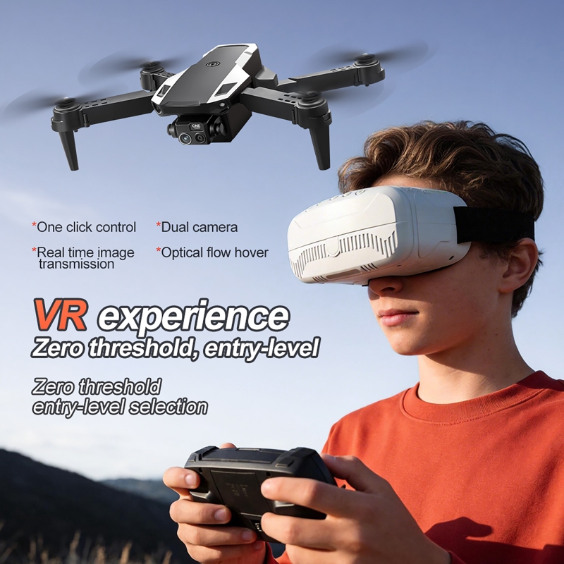 Drone Kit With Camera - リモコンとVRグラス付きポータブルドローンキット 4Kデュアルカメラ 調整可能なレンズ 空撮用リモコンドローン